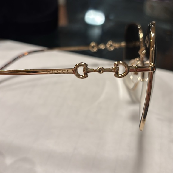 Gucci GG008792 002 Gold Square Frame Brown Lens Sunglasses for Women  BNIB - Picture 3 of 14